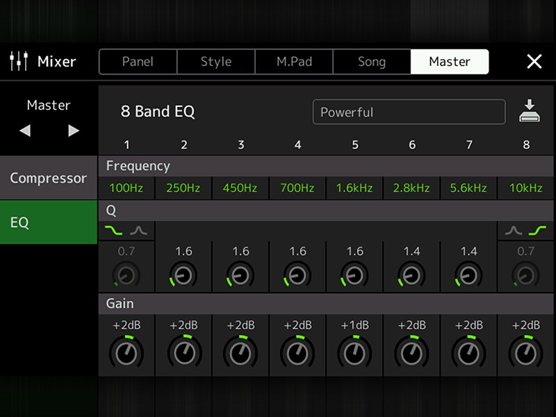 Master-EQ-Bildschirm der Yamaha Arranger Workstation PSR-SX920/720+
