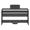 Front view of the P-145BTB (black model) in combination with the optional stand and three-pedal pedal unit