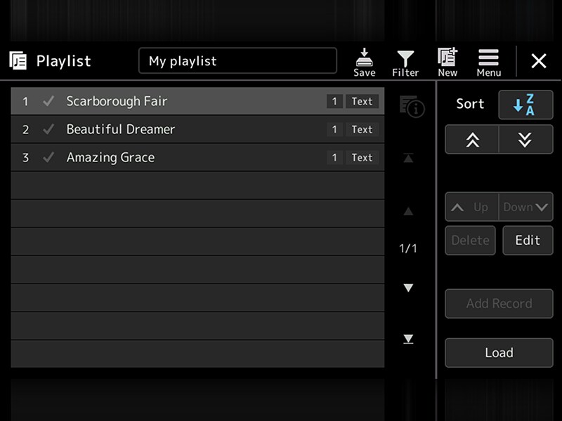 Playlist-Bildschirm der Yamaha Arranger Workstation PSR-SX920/720+
