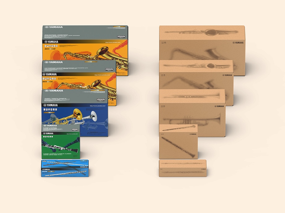 Previous packaging boxes (left) and packaging box design after renewal (right)