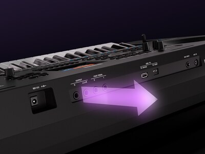 Nahaufnahme der LINE-OUT-Anschlüsse des PSR-SX620 für eine hochwertige Audioausgabe.