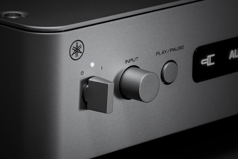 Power knob, input dial, and playback button on the WXA-70A front panel